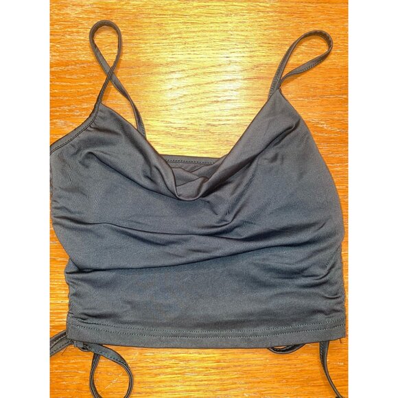Green Adjustable Ruched Crop Top With Spaghetti Straps - Picture 2 of 4